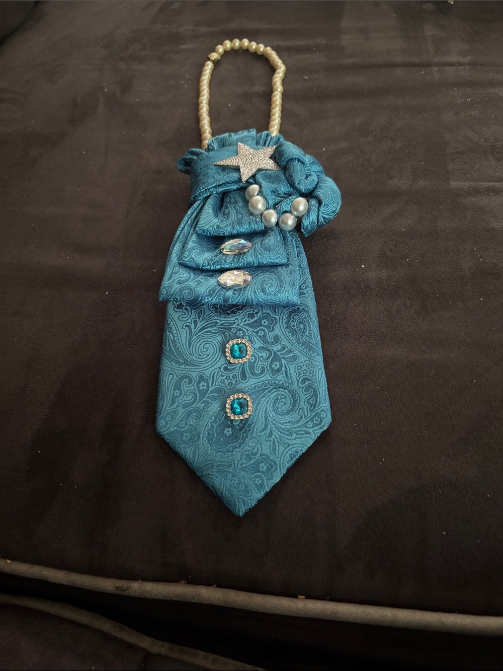 Teal Paisley Decorative Necklace Tie with Pearl Strap